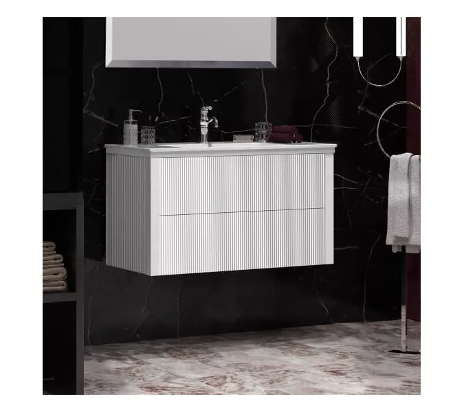 Тумба подвесная с раковиной Opadiris Рубинно,  Белый глянцевый, Выбрать цвет: Белый глянцевый, Выбрать размер: 90, изображение 2