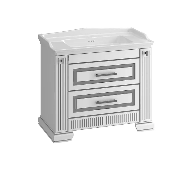 Тумба с раковиной напольная Opadiris ОНИКС 100 Белый глянцевый с серебряной патиной, Выбрать цвет: Белый/серебро