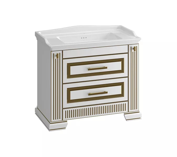 Тумба с раковиной напольная Opadiris ОНИКС 100 Белый глянцевый с золотой патиной, Выбрать цвет: Белый/золото
