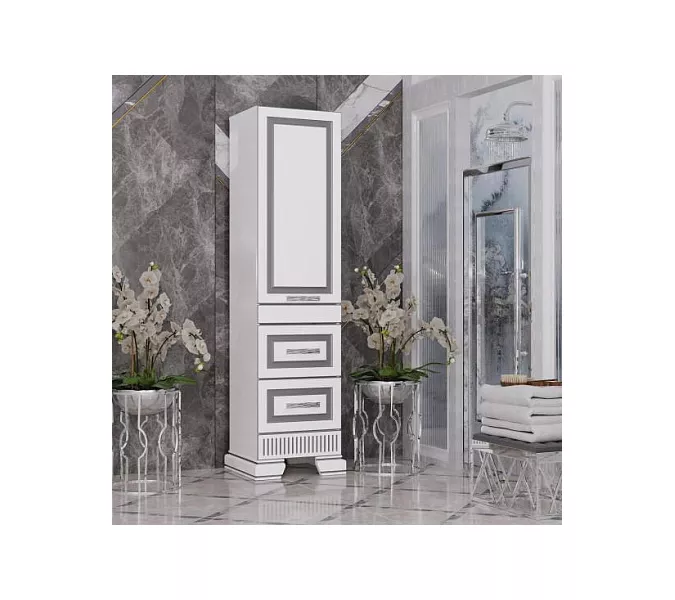 Пенал OPADIRIS Оникс правый/левый, Белый глянцевый с серебряной патиной, Выбрать цвет: Белый/серебро, Ориентация: Правая, изображение 2