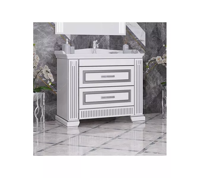 Тумба с раковиной напольная Opadiris ОНИКС 100 Белый глянцевый с серебряной патиной, Выбрать цвет: Белый/серебро, изображение 2