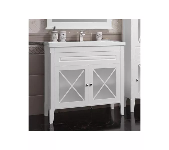 Тумба с раковиной OPADIRIS Палермо белая матовая, Выбрать цвет: Белый, Выбрать размер: 90, изображение 2