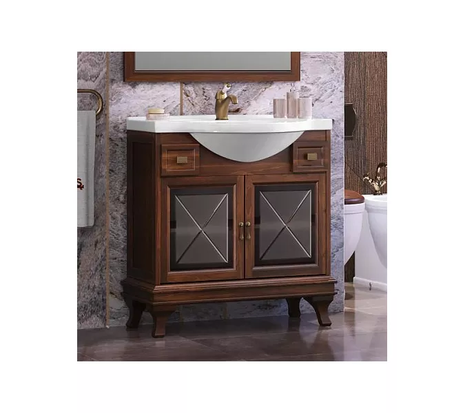 Тумба напольная с раковиной OPADIRIS Борджи-85 светлый орех, Выбрать цвет: Светлый орех, изображение 2