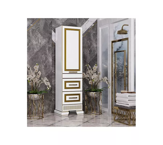 Пенал OPADIRIS Оникс левый/правый, Белый глянцевый с золотой патиной, Выбрать цвет: Белый/золото, Ориентация: Левая, изображение 2