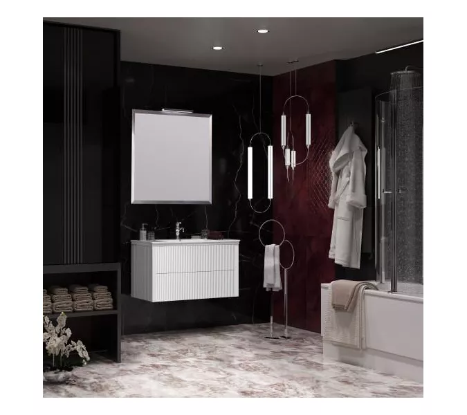 Тумба подвесная с раковиной Opadiris Рубинно,  Белый глянцевый, Выбрать цвет: Белый глянцевый, Выбрать размер: 90, изображение 5