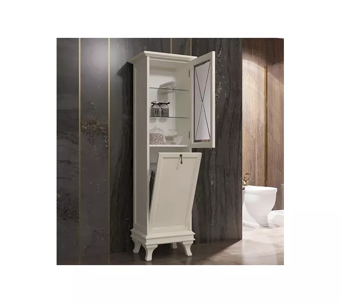 Пенал левый/правый с бельевой корзиной OPADIRIS Борджи слоновая кость, Выбрать цвет: Слоновая кость, Ориентация: Левая, изображение 3