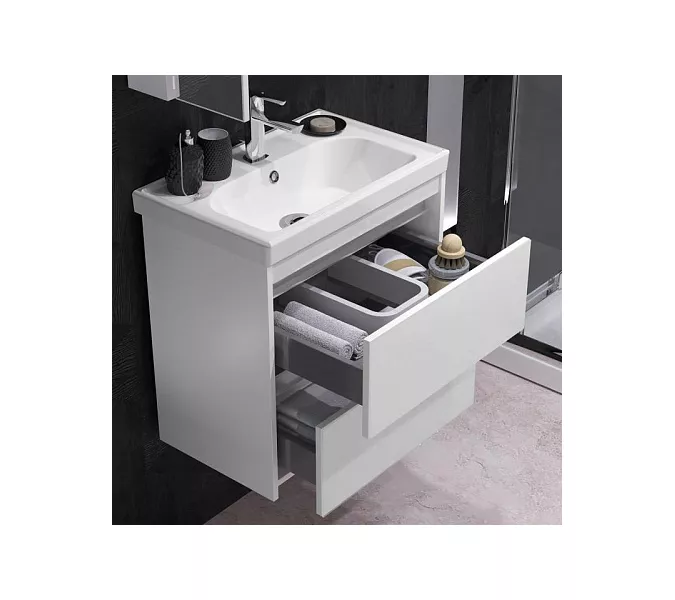 Тумба с раковиной  OPADIRIS Фреш, белый/белое стекло, Выбрать размер: 60, изображение 4