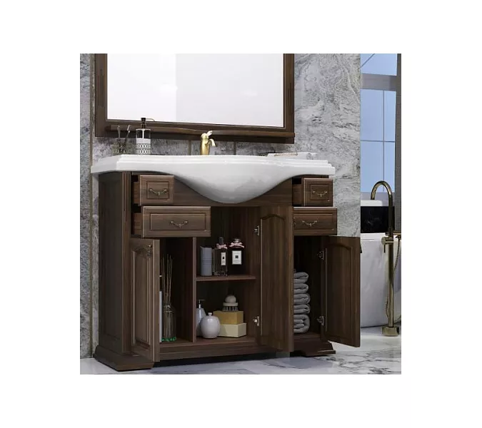 Тумба напольная с раковиной Opadiris Риспекто , цвет орех антикварный, Выбрать цвет: Орех антикварный, Выбрать размер: 105, изображение 3