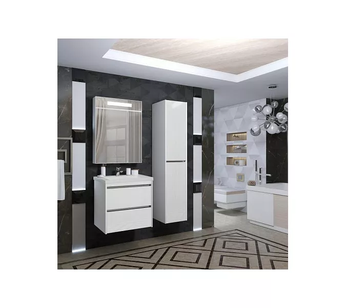 Тумба с раковиной  OPADIRIS Фреш, белый/белое стекло, Выбрать размер: 60, изображение 5