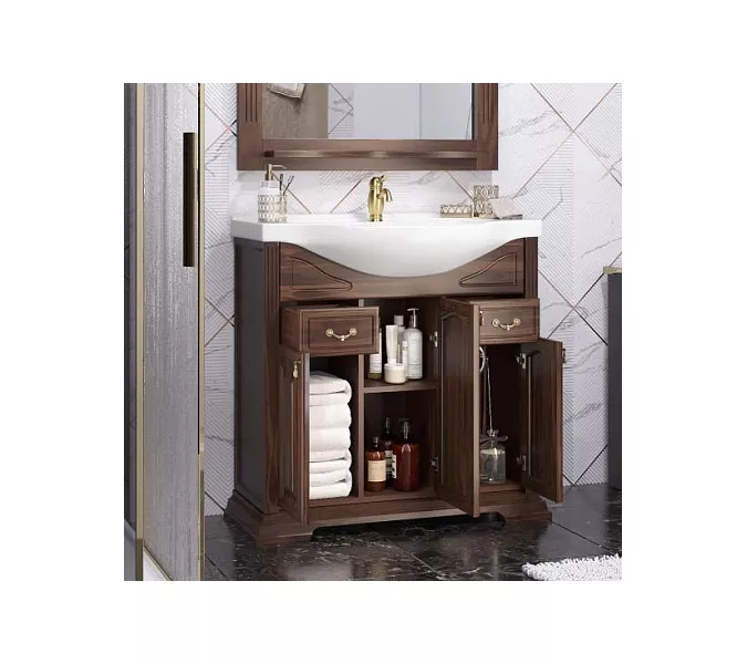 Тумба напольная с раковиной Opadiris Риспекто , цвет орех антикварный, Выбрать цвет: Орех антикварный, Выбрать размер: 85, изображение 3