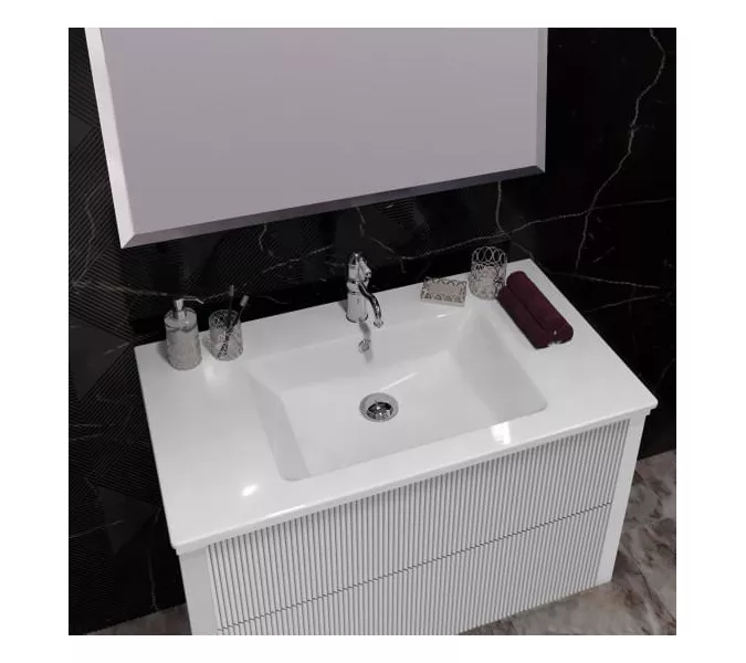 Тумба подвесная с раковиной Opadiris Рубинно,  Белый глянцевый, Выбрать цвет: Белый глянцевый, Выбрать размер: 90, изображение 3