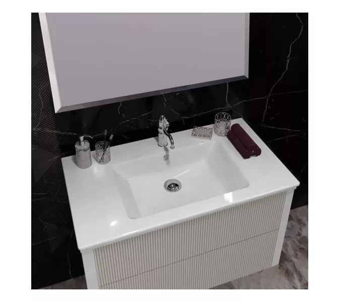 Тумба подвесная с раковиной Opadiris Рубинно , Серый глянцевый, Выбрать цвет: серый глянцевый, Выбрать размер: 90, изображение 3