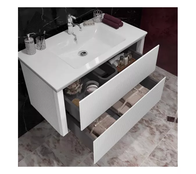 Тумба подвесная с раковиной Opadiris Рубинно,  Белый глянцевый, Выбрать цвет: Белый глянцевый, Выбрать размер: 90, изображение 4