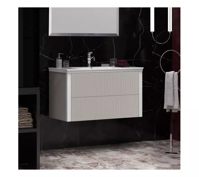 Тумба подвесная с раковиной Opadiris Рубинно , Серый глянцевый, Выбрать цвет: серый глянцевый, Выбрать размер: 90, изображение 2