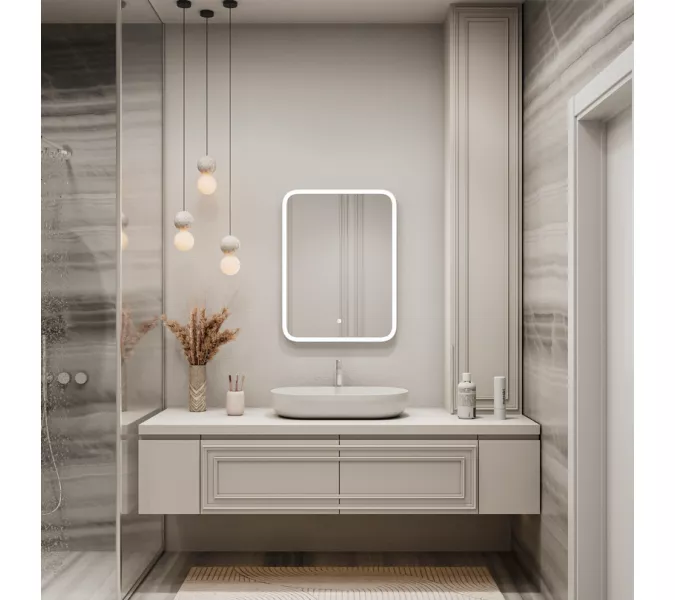 Зеркало ACWEN "Glamour Led" 80х90 часы+ подогрев, Тип: Сенсорное зеркало с подогревом и часами, изображение 2