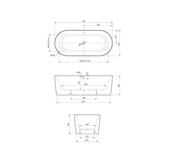 Акриловая ванна CEZARES METAURO-INT-Central-180-80-60-B-W-MATT, Выбрать цвет: Черный матовый, Выбрать размер: 180х80, изображение 4