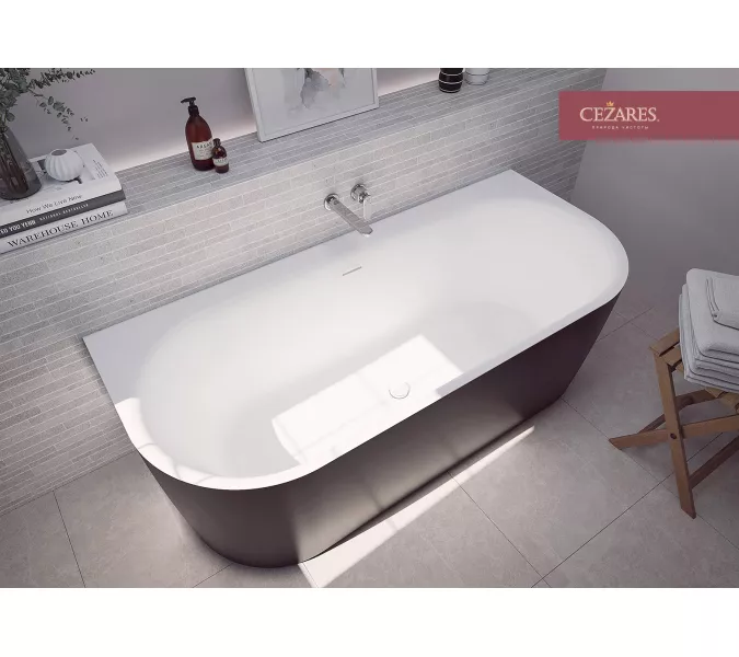 Акриловая ванна CEZARES METAURO-INT-Wall-180-80-60-B-W-MATT, Выбрать цвет: Черный матовый, Выбрать размер: 180х80, изображение 2