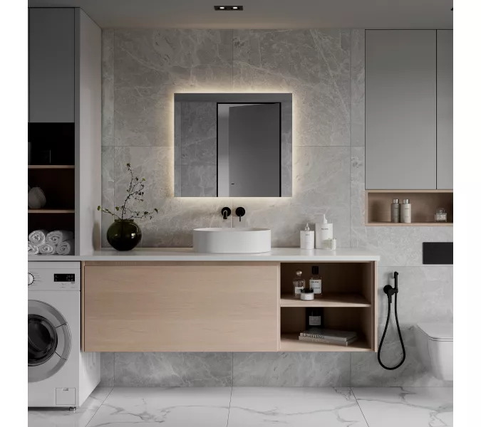 Зеркало ACWEN "Trezhe Led" 80х70 с бесконтактным сенсором, подогрев, Тип: Зеркало с бесконтактным сенсором и подогревом, Выбрать размер: 80х70