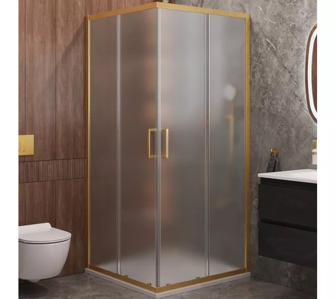 Душевой уголок Cezares Molveno 90x90 MOLVENO-A-2-90-P-BORO профиль Брашированное золото стекло рифленое