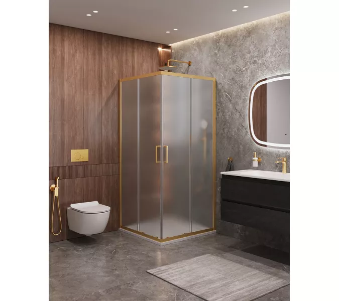 Душевой уголок Cezares Molveno 90x90 MOLVENO-A-2-90-P-BORO профиль Брашированное золото стекло рифленое, изображение 2