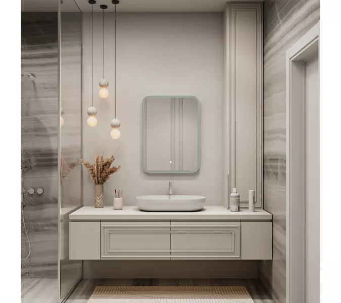 Зеркало ACWEN "Glamour Led" 80х90 часы, Тип: Сенсорное зеркало с часами, изображение 3