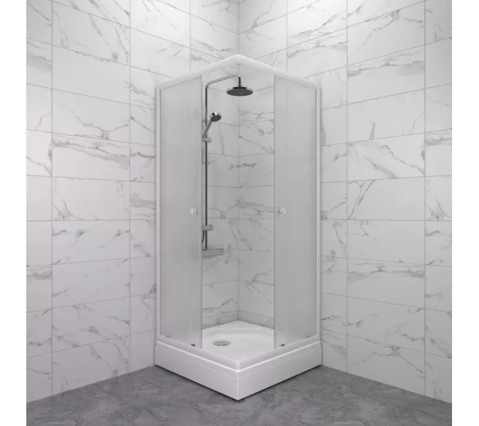 Душевое ограждение Triton ВЕЛЬВЕТ-К, А низкий поддон/матовое стекло, Цвет стекла: матовое, Цвет профиля: Белый, Тип поддона: Низкий, Выбрать размер: 80х80, изображение 2