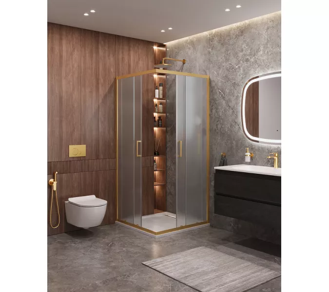 Душевой уголок Cezares Molveno 90x90 MOLVENO-A-2-90-P-BORO профиль Брашированное золото стекло рифленое, изображение 3
