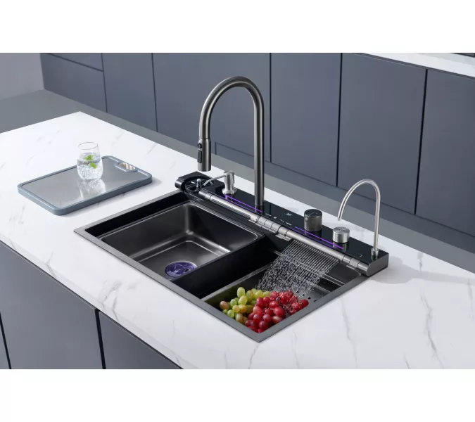 Многофункциональная мойка Ceruttispa GLORIA Pro nano black (серая) из нержавеющей стали, кухонная, изображение 3