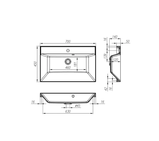 Раковина из литьевого мрамора BelBagno BB700/450-LV-MR-AST, изображение 3