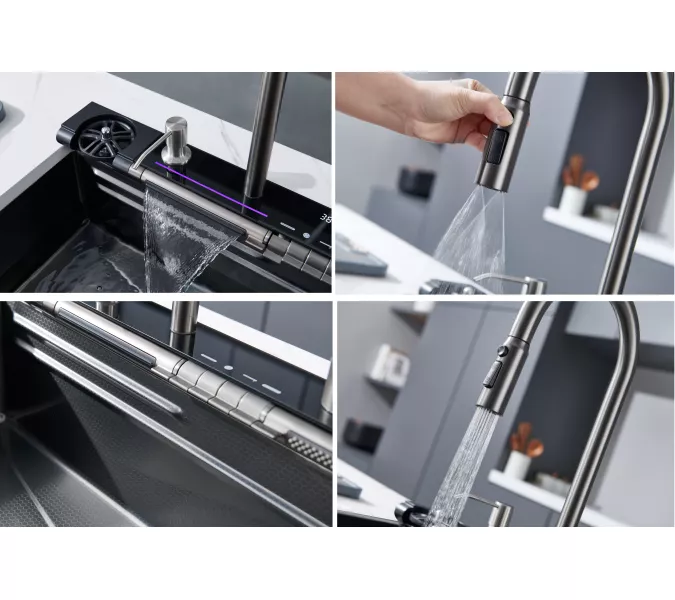 Многофункциональная мойка Ceruttispa GLORIA Pro nano black (серая) из нержавеющей стали, кухонная, изображение 4