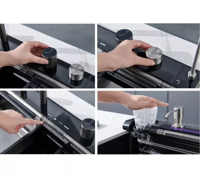 Многофункциональная мойка Ceruttispa GLORIA Pro nano black (серая) из нержавеющей стали, кухонная, изображение 5