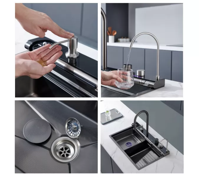 Многофункциональная мойка Ceruttispa GLORIA Pro nano black (серая) из нержавеющей стали, кухонная, изображение 6