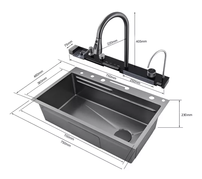 Многофункциональная мойка Ceruttispa GLORIA Pro nano black (серая) из нержавеющей стали, кухонная, изображение 8