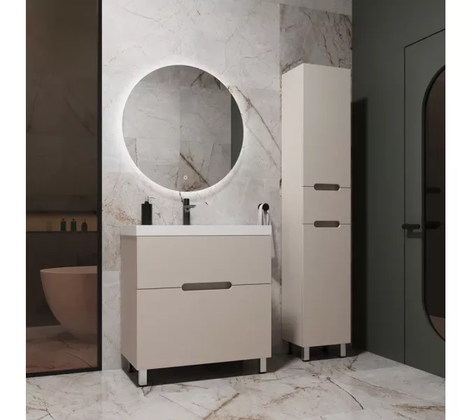 Тумба напольная Style line "Матис " с раковиной ASTI  (2 ящика), КРЕМ, ЭМАЛЬ, Выбрать цвет: Крем, Выбрать размер: 60, Внешний вид: с белой раковиной, изображение 5