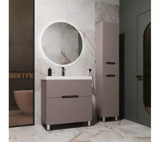 Тумба напольная Style line "Матис " с раковиной ASTI (2 ящика), ТАУП ТЁМНЫЙ, ЭМАЛЬ, Выбрать цвет: Тауп темный, Выбрать размер: 60, Внешний вид: с белой раковиной, изображение 5