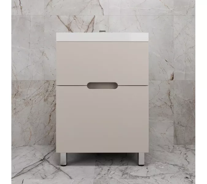Тумба напольная Style line "Матис " с раковиной ASTI  (2 ящика), КРЕМ, ЭМАЛЬ, Выбрать цвет: Крем, Выбрать размер: 60, Внешний вид: с белой раковиной