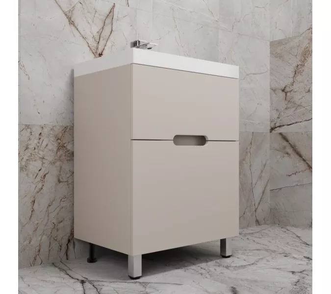 Тумба напольная Style line "Матис " с раковиной ASTI  (2 ящика), КРЕМ, ЭМАЛЬ, Выбрать цвет: Крем, Выбрать размер: 60, Внешний вид: с белой раковиной, изображение 2