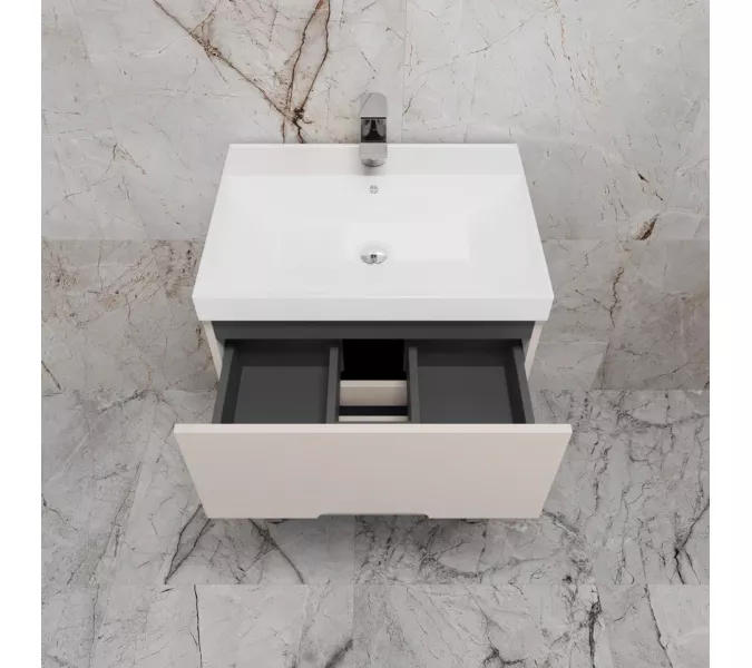 Тумба напольная Style line "Матис " с раковиной ASTI  (2 ящика), КРЕМ, ЭМАЛЬ, Выбрать цвет: Крем, Выбрать размер: 60, Внешний вид: с белой раковиной, изображение 3