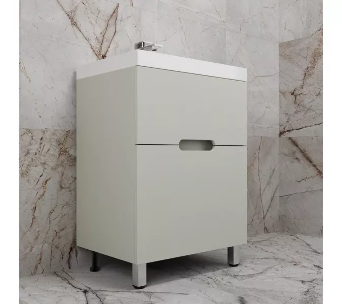 Тумба напольная Style line "Матис " с раковиной ASTI (2 ящика), ОЛИВА, ЭМАЛЬ, Выбрать цвет: Олива, Выбрать размер: 60, Внешний вид: с белой раковиной, изображение 2