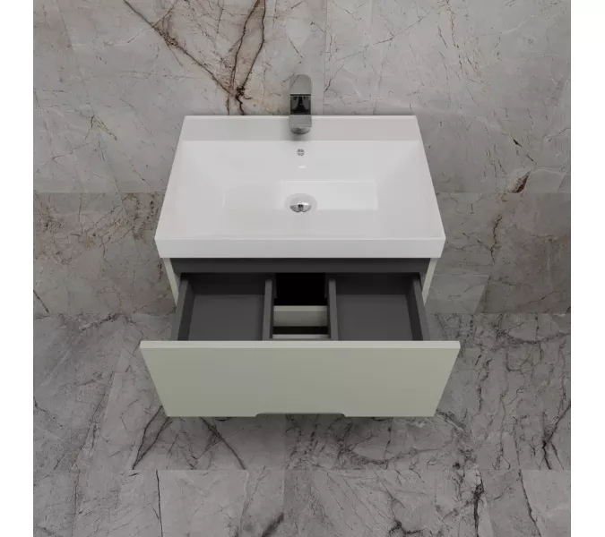 Тумба напольная Style line "Матис " с раковиной ASTI (2 ящика), ОЛИВА, ЭМАЛЬ, Выбрать цвет: Олива, Выбрать размер: 60, Внешний вид: с белой раковиной, изображение 3