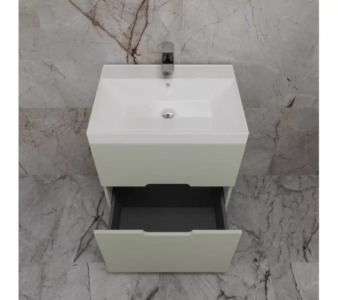 Тумба напольная Style line "Матис " с раковиной ASTI (2 ящика), ОЛИВА, ЭМАЛЬ, Выбрать цвет: Олива, Выбрать размер: 60, Внешний вид: с белой раковиной, изображение 4