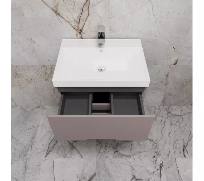 Тумба напольная Style line "Матис " с раковиной ASTI (2 ящика), ТАУП ТЁМНЫЙ, ЭМАЛЬ, Выбрать цвет: Тауп темный, Выбрать размер: 60, Внешний вид: с белой раковиной, изображение 3