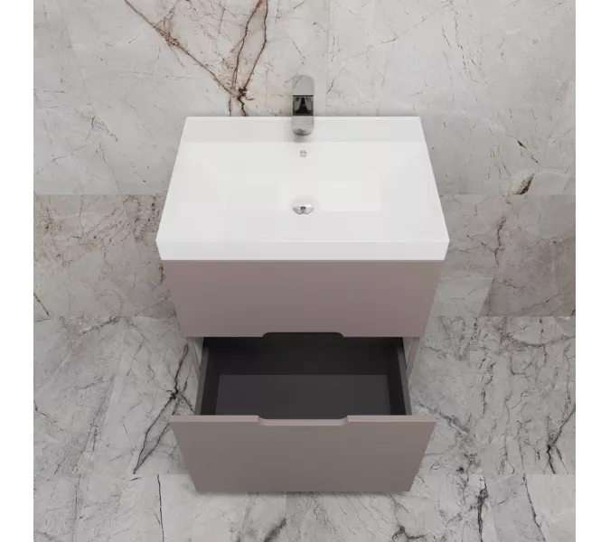 Тумба напольная Style line "Матис " с раковиной ASTI (2 ящика), ТАУП ТЁМНЫЙ, ЭМАЛЬ, Выбрать цвет: Тауп темный, Выбрать размер: 60, Внешний вид: с белой раковиной, изображение 4