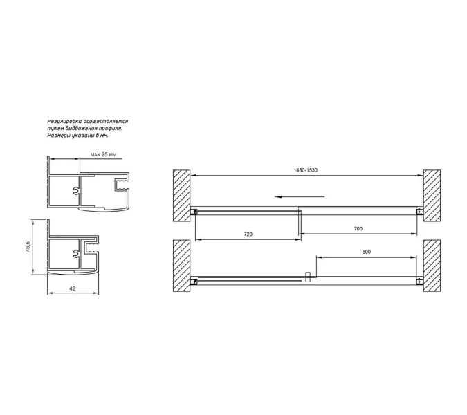 Душевая дверь в нишу Vegas Glass ZP NOVO 150 07 01 150 см, профиль матовый хром, стекло прозрачное, изображение 5