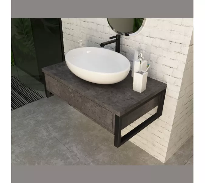 Тумба подвесная 1Marka GRUNGE LOFT бетон темный, Выбрать цвет: Бетон темный, Выбрать размер: 100