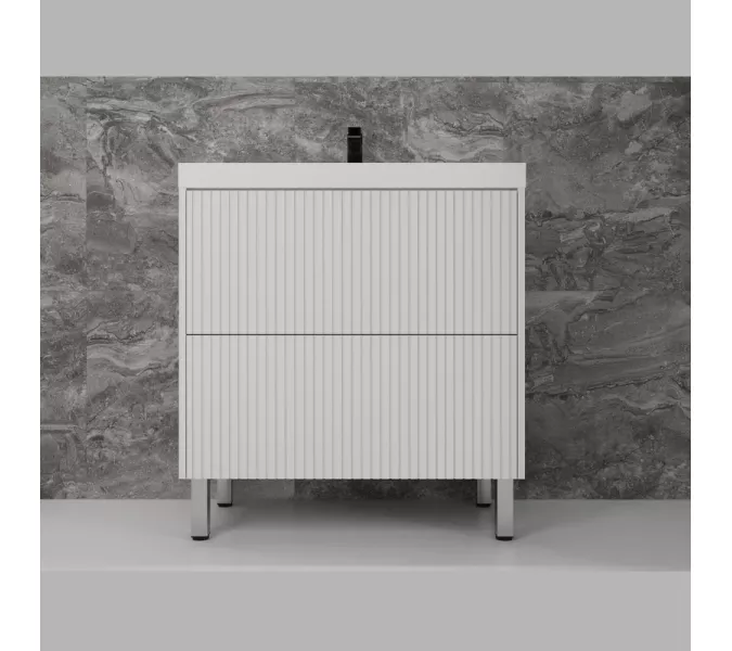 Тумба напольная "Стокгольм 80" с раковиной Classic , (2 ящ.) белый рифленый софт, PUSH, Выбрать размер: 80