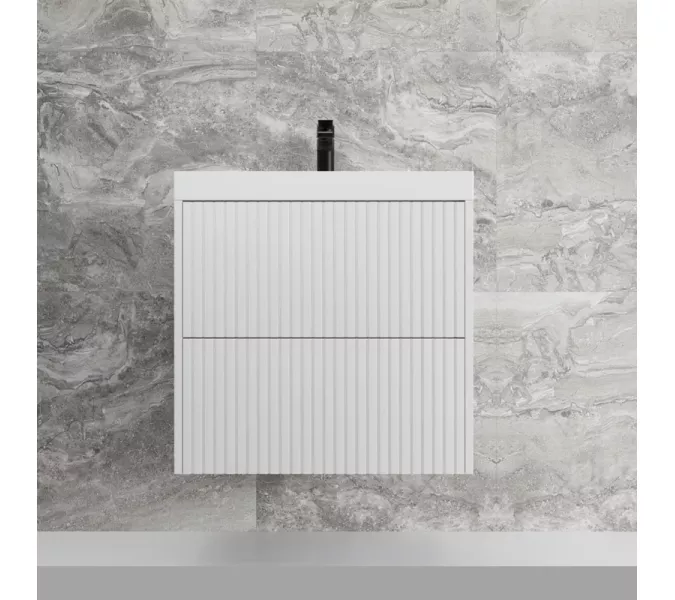 Тумба подвесная "Стокгольм ",с раковиной Classic , (2 ящ.) белый рифленый софт, PUSH, Выбрать цвет: Белый, Выбрать размер: 60