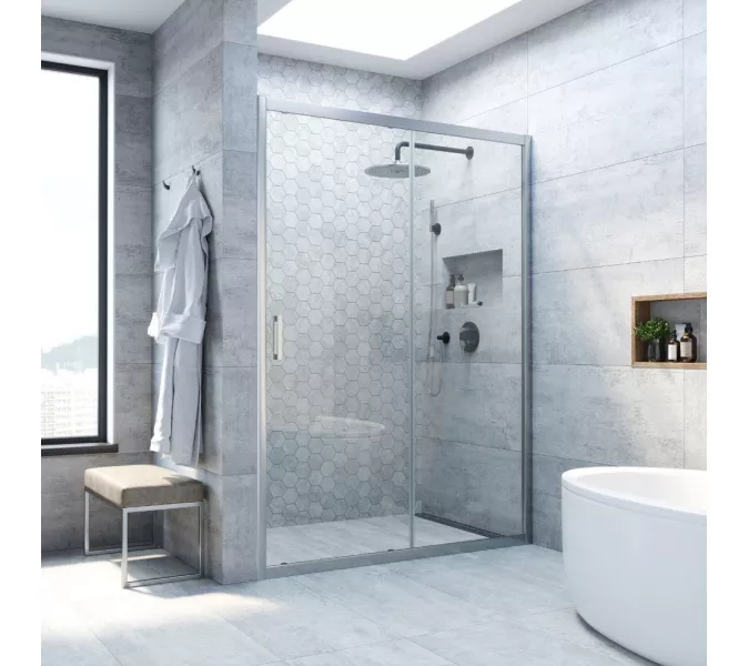 Душевая дверь в нишу Vegas Glass ZP NOVO 150 07 01 150 см, профиль матовый хром, стекло прозрачное, изображение 2