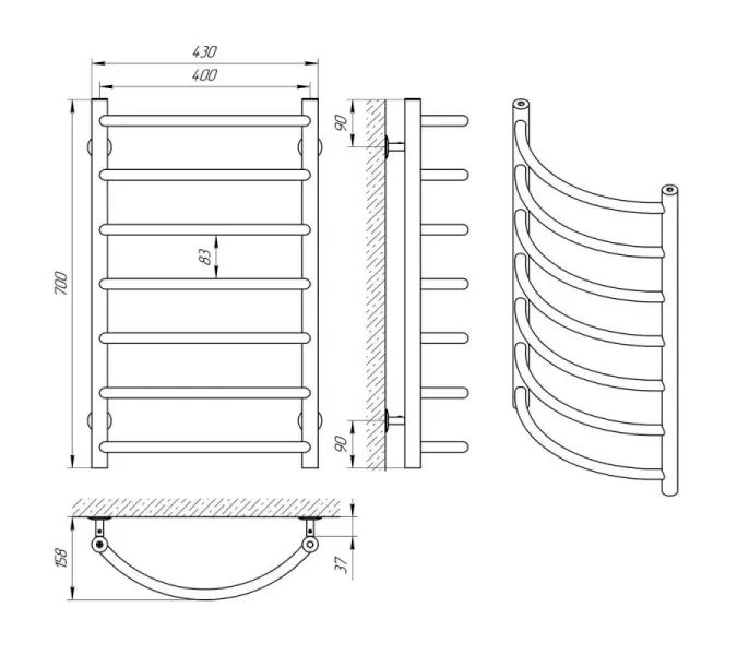 Полотенцесушитель водяной Laris Омега П7 400х700, изображение 3