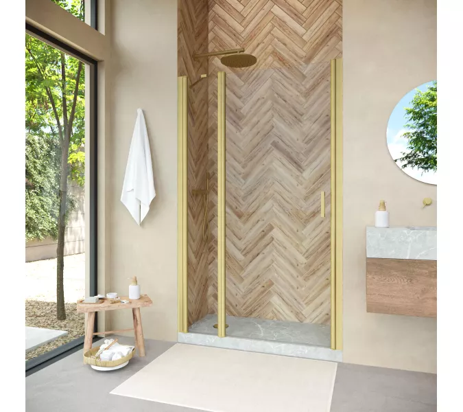 Душевая дверь в нишу Vegas-Glass 155 см EP-F-1 NOVO h2000 155 03 01 L профиль золото матовое, стекло прозрачное